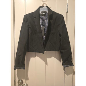 Women's Fashion Nova Black Cropped Blazer with Navy Stripe Lining Size L